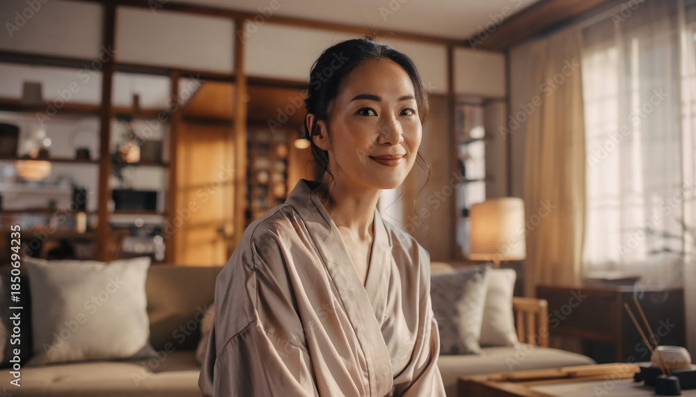 Fototapeta premium 和室でくつろぐ日本人女性のポートレート