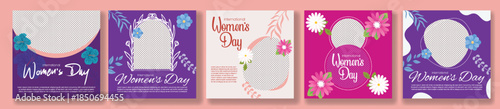 Womens Day Celebration 8 March Social Media Post Banner Ads Templates Square Flyer Poster Pack Web Banner Designs Floral Vector Female Face Silhouette Promo Collection