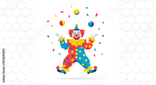 Cheerful clown juggling colorful balls in a festive and whimsical composition perfect for events