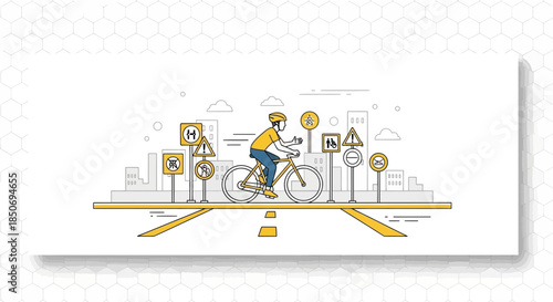 Cycling safely in the city with road signs illustrating urban commuting concept