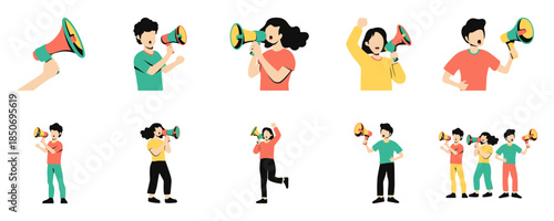 Set of People using megaphones illustration