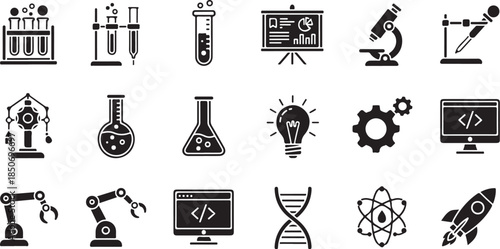 Science and technology icons for innovation and research