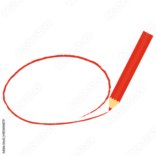 丸を描く赤えんぴつのイラスト