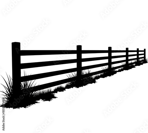 A simple black and white illustration depicts a wooden fence with grass growing beneath it