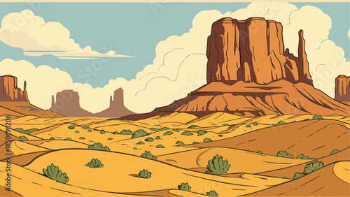 Desert landscape with towering rock formation