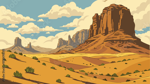 Desert landscape with towering rock formations