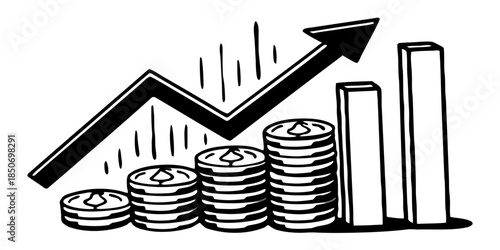 Stack of Gold Coins with Upward Arrow and Financial Graph Representing Investment Growth