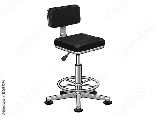 Ergonomic black adjustable drafting chair illustration for modern office comfort and professional workspace design asset