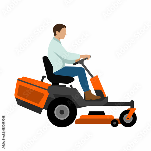 A man confidently mowing a lawn on a riding mower, illustrating the efficiency of modern gardening tools while enhancing the appeal of well-maintained outdoor spaces.