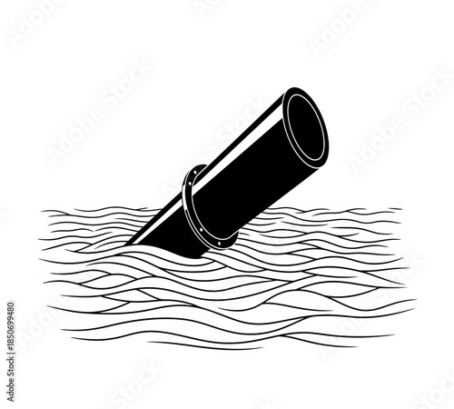 a black cylindrical object partially submerged in wavy water showcasing a minimalist aquatic scene