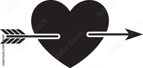 Black silhouette of a heart pierced by an arrow