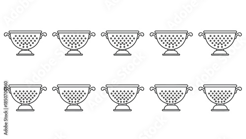 Ten simple black and white line art colander icons arranged in two rows