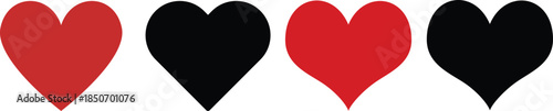 Collection of red and black heart silhouettes.Collection of heart and anatomical heart icons in red and black.Love, romance, valentines day, valentine concept.Love, romance, valentines day, valentine 