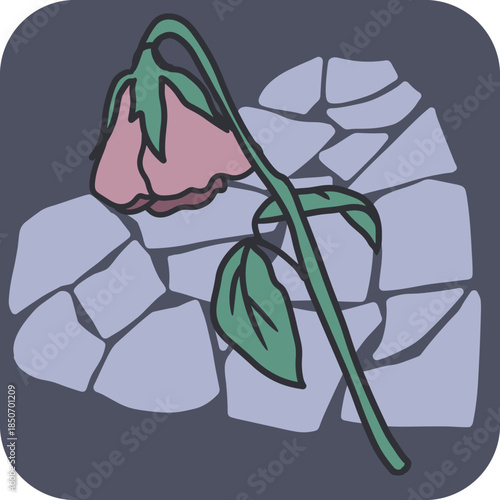 Wilted Rose Over Cracked Heart Sad Love Vector. Represents heartbreak, lost love, sadness, grief, and emotional themes. Perfect for expressive, storytelling art, social media, etc