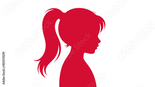 Young Girl Profile Silhouette – Red Child Head Icon on White