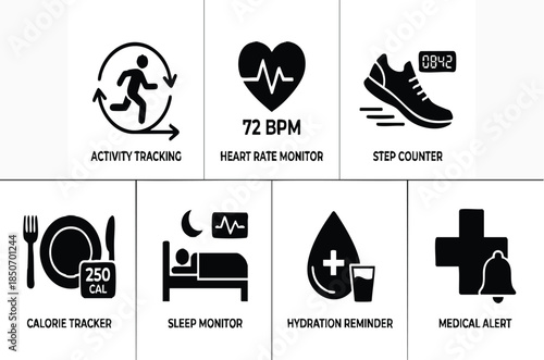 set of exercise black vector icon