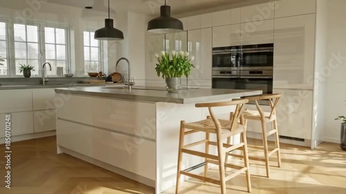 Bright Modern Kitchen with White Cabinets and Natural Light Illuminating Space Design