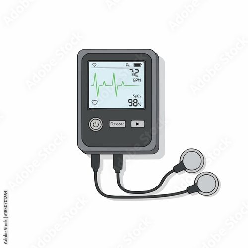Digital Heart Rate Monitor and Pulse Oximeter Medical Diagnostic Device Illustration