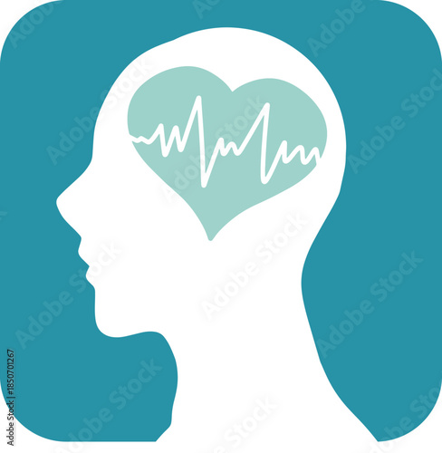 Mindfulness Silhouette with Heart Rhythm Graphic. Symbolizing mental health, emotional wellness, mindfulness, and medical care concepts. Ideal for healthcare, psychology, therapy, and wellness