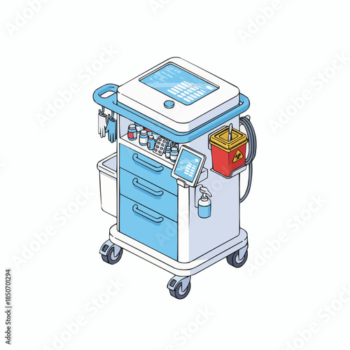 Medical Emergency Crash Cart and Clinical Treatment Trolley Illustration