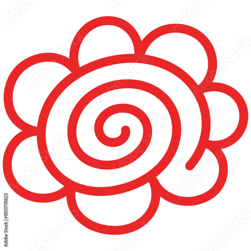 赤で描かれた花丸のマークがくるくるとなめらかな線で喜びと称賛で祝う　努力が実った瞬間や前向きな評価