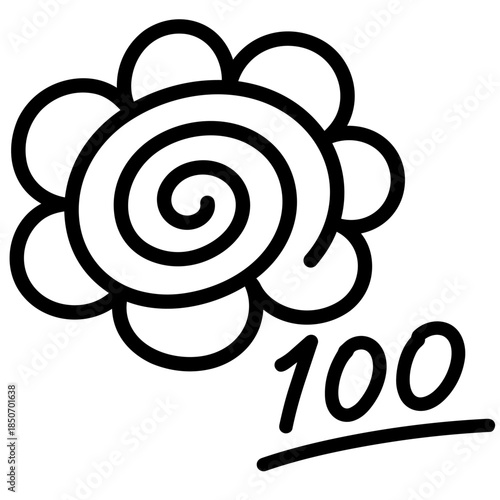 黒で描かれた花丸と１００点のマークがくるくると喜びと称賛で祝う　努力が実った瞬間や前向きな評価
