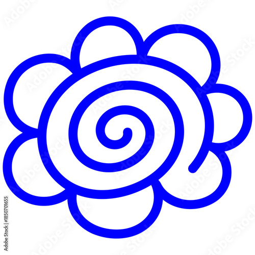 青で描かれた花丸のマークがくるくるとなめらかな線で喜びと称賛で祝う　努力が実った瞬間や前向きな評価