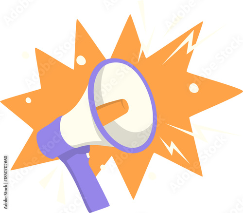 Cartoon bullhorn with orange burst