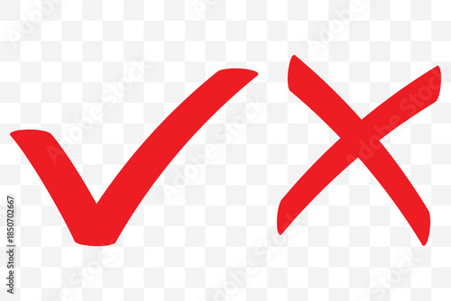 Check box tick mark icon set button correct right wrong buttons or yes or no checkmark red cross green tick vector illustration, PNG transparent background