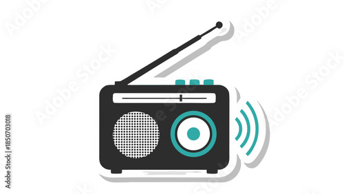 Retro Radio Icon with Sound Waves