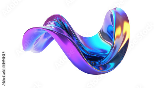 Colorful Abstract Wave Design with Iridescent Textures and Fluid Motion on Transparent Background