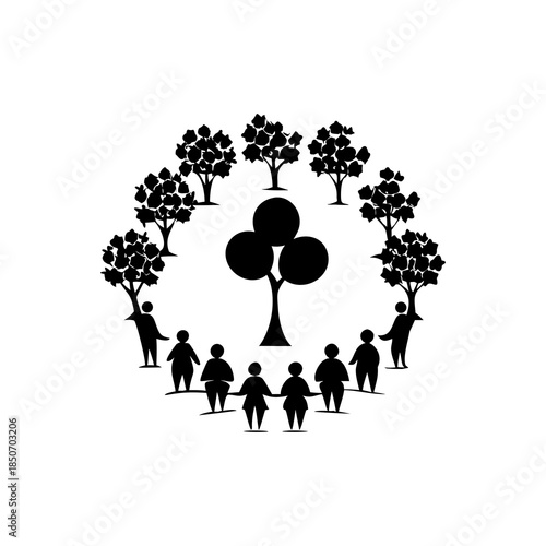 family silhouette on a tree