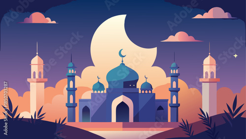 Serene mosque under moonlit sky
