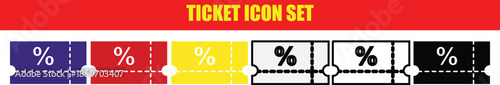 Colorful ticket icons in various styles and colors for design