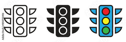 traffic light icon set with red, yellow, and green signals. Perfect for transportation apps, road safety projects, and city traffic management designs.