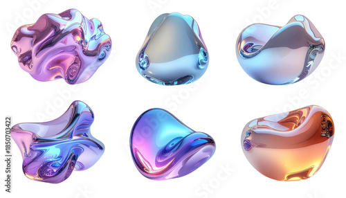 Colorful Iridescent Abstract Bumps and Shapes in 3D Digital Design with Smooth Surfaces