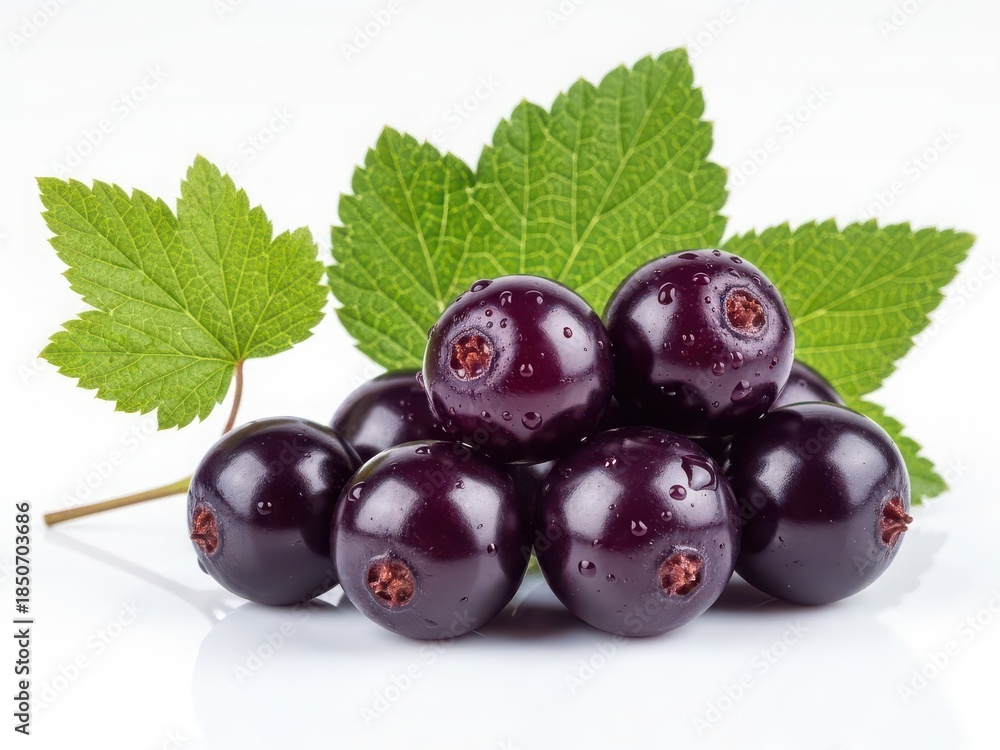 Fototapeta premium Fresh blackcurrant berries with leaves