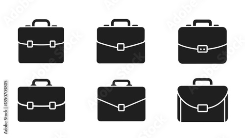 A collection of monochrome briefcase icons in a grid arrangement