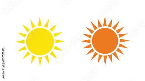 Two stylized sun icons one yellow and one orange against a white background