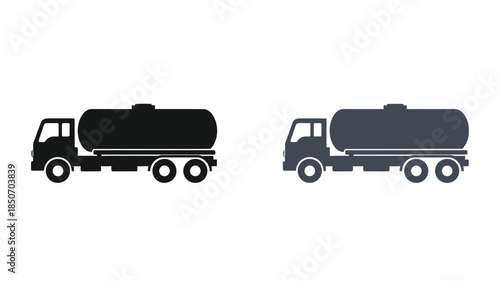 Two black silhouettes of fuel or liquid transport trucks side by side