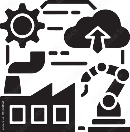 Smart Factory and Industrial Automation Icon with Robotics and Cloud Technology