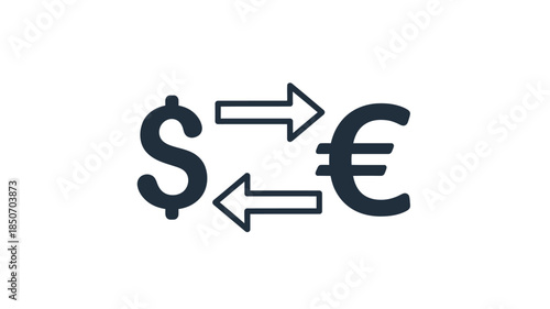 Currency exchange illustration showing dollar and euro symbols with arrows
