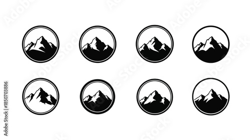 A pattern of circular mountain silhouettes in monochrome repeated across the frame