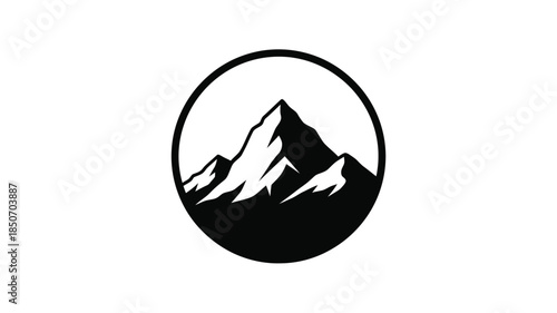 Simple black and white circular logo featuring a mountain silhouette