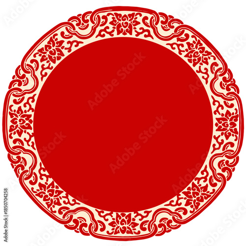 chinese red round frame with floral ornament