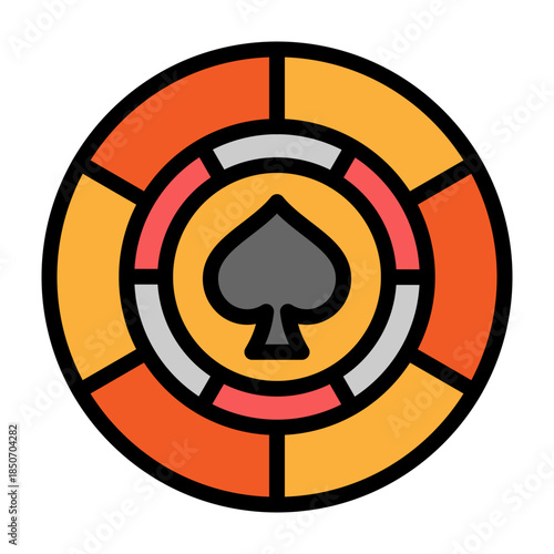 Single Poker Chip Vector Filled Icon Design