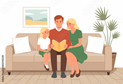 A family enjoys a reading session together on a couch, showcasing bonding and shared joy, highlighting the significance of quality time and connection through reading.