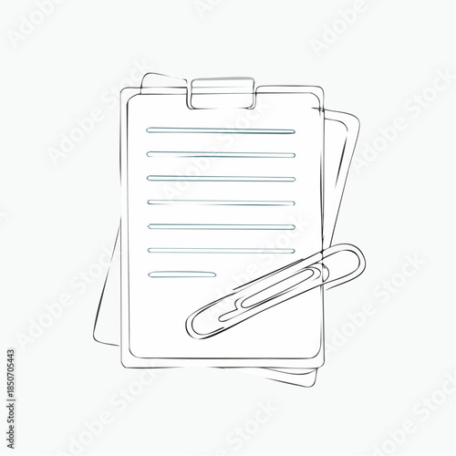 One line drawing of isolated vector object, papers with paper clip