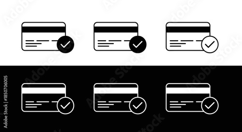 Credit Card Verification Icons Set – Approved Payment, Secure Transaction, Banking and Financial Validation Vector Illustration