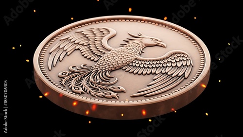 Phoenix Coin Emblem Symbol of Rebirth and Immortality.